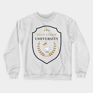 Silly Goose University - Cartoon Goose Emblem With Golden Details Crewneck Sweatshirt